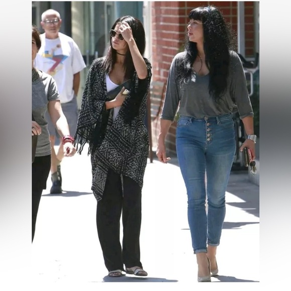 Free People Black Pattern Fringe Kimono Cardigan Size M/L Rare ASO Selena Gomez - Picture 3 of 15